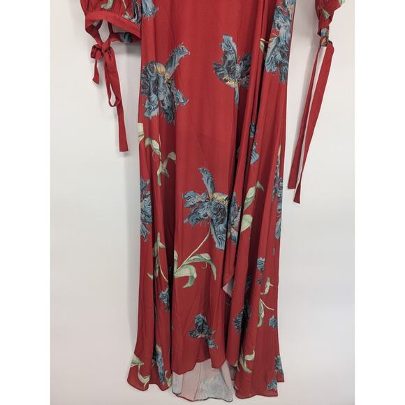 NWD Patbo Floral print Ruffle Side Slit Maxi Dress Size 2 Red V-neck #1D454 - Picture 6 of 14